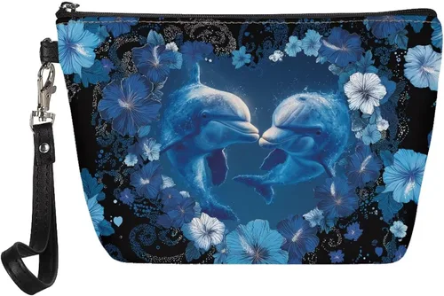 Miniatura 13 de Howilath Abstract Art Cat Cosmetic Pouch for Women PU Leather Toiletry Storage Bag Trapezoid Makeup Bags with Wrist Strap