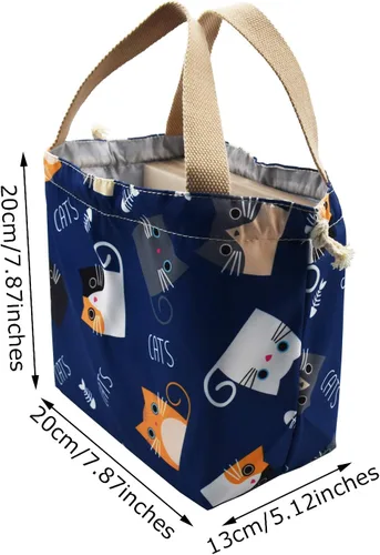 Miniatura 2 de Mini Bolsa Tote de Almuerzo Reutilizable Pequeña Linda con Cordón Adecuada para Niñas Mujeres Gato Azul