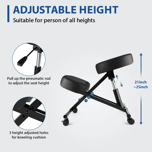 Miniatura 6 de Silla ergonómica de oficina, taburete ajustable en altura con cojines de espuma gruesos y ruedas deslizantes suaves para mejorar la postura
