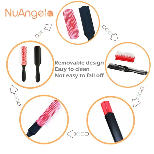 Miniatura 3 de Cepillo de pelo de 9 filas, fácil de limpiar, cepillo extraíble para peinar, desenredar, moldear, alisar, secar, separar, definir rizos para cabello