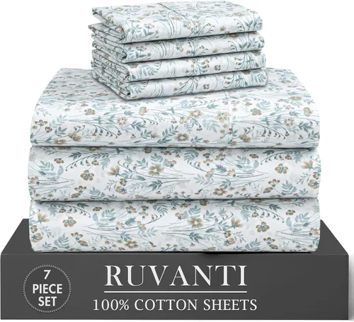Miniatura 64 de RUVANTI 6 Piezas Sábanas de Algodón - 100% Algodón Natural Suave, Ligeras y Transpirables Sábanas de Percal Crujiente, Sábanas de Cama Tamaño Full