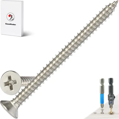 Miniatura 17 de Tornillos para madera, 60 tornillos Phillips de cabeza plana, tornillos de acero inoxidable 304 con kit de avellanado de madera ajustable