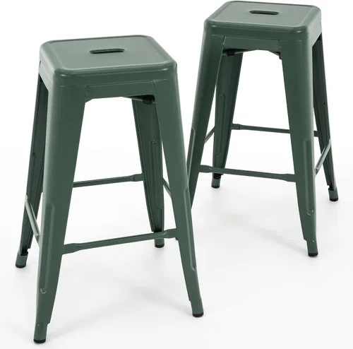 Miniatura 13 de Vogue Furniture Direct 24" Taburetes de bar de metal sin respaldo negros para interiores/exteriores, altura para encimera con asiento cuadrado