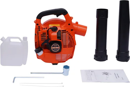 Miniatura 7 de Soplador de hojas de mochila 25.4CC 2 tiempos alimentado a gas jardín patio ventilador limpio 275 CFM, 750W 7500RPM, motor de refrigeración por