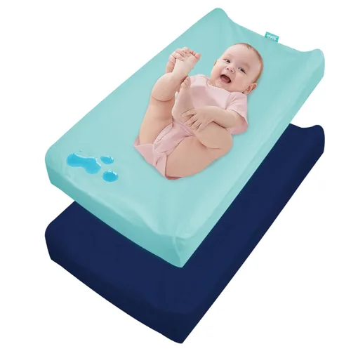 Funda impermeable para cambiador, paquete de 2 sábanas para cambio de pañales para bebés niños y niñas, sábanas bajeras para cuna de 32 x 16 Azul