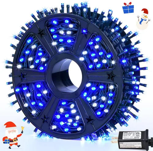 Miniatura 16 de JMEXSUSS 500 luces LED azules de Navidad al aire libre, 173 pies, 8 modos, tira de luces de Navidad, impermeable, luz LED azul para árbol enchufable