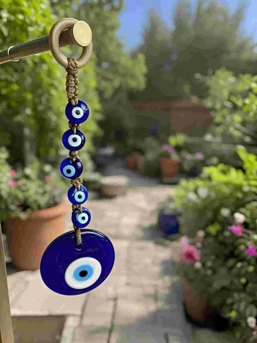 Amuleto de cristal azul de 7.9 pulgadas con amuleto turco griego de nazar de buena suerte, adorno colgante hecho a mano para el hogar, oficina,