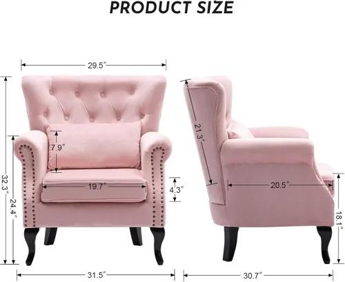 Miniatura 3 de LZAREAL Juego de 2 Sillones de Lectura Accent con Brazos para Sala de Estar, Dormitorio, Sillón de Esquina Cómodo Moderno de Mediados de Siglo, rosa