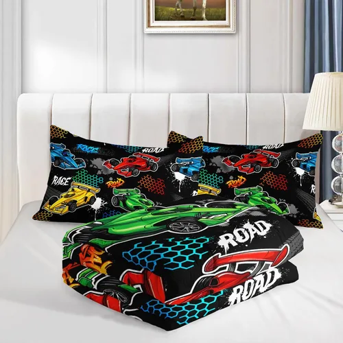 Miniatura 5 de HOSIMA Edredón de Coche de Carreras de Dibujos Animados para Niños para Decoración de Cama de Coche de Carreras, Juego de Ropa de Cama para Niños