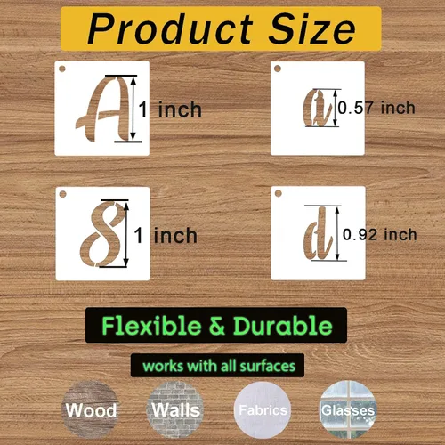 Miniatura 4 de Plantillas de letras de 1 pulgada para pintar sobre madera, 62 plantillas de caligrafía del alfabeto y números, plantillas de letras cursivas