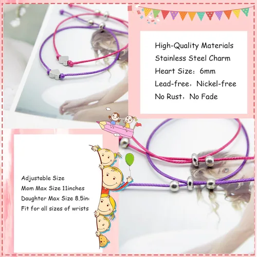Miniatura 4 de ZZ ZINFANDEL Back to School Bracelet Mommy and Me Bracelet First Day of School Bracelet Set for 2 First Day of School Matching Heart Wish Bracelet