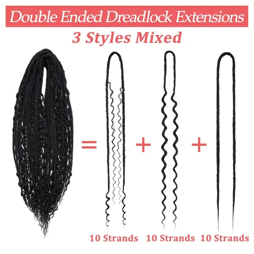 Miniatura 4 de Leeven Extensiones de Rastas Sintéticas de Doble Punta de 24 Pulgadas 30 Hebras Rastas Boho 613 Rubio 3 Estilos Mixtas Onduladas Rizadas DE Rastas