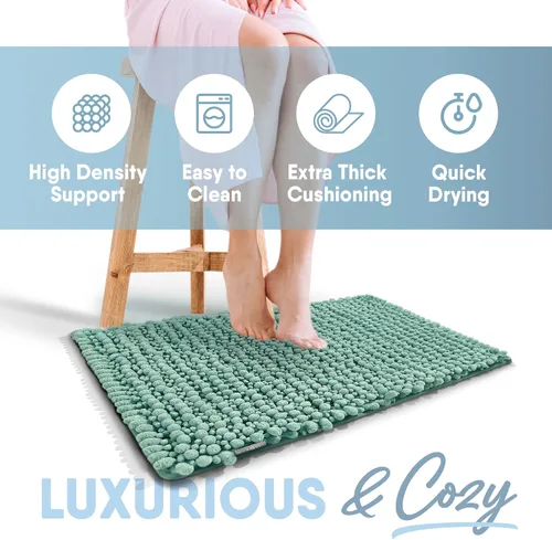 Miniatura 4 de MICRODRY Tapete de baño de espuma viscoelástica de felpilla con fideos altos y bajos, extragrueso, hiperabsorbente, ultra afelpado, antibolitas