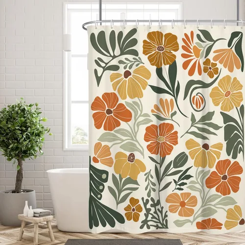 Miniatura 28 de Black Floral Shower Curtain Stall Small Half Single Mini Boho Flower Farmhouse Vintage Gothic Abstarct Retro Funky Botanical Moody Fabric Cloth