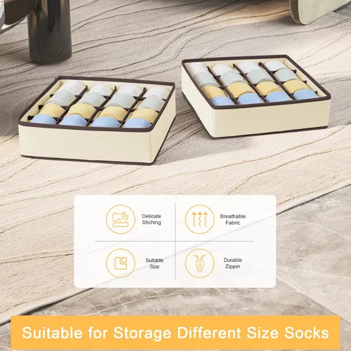 Miniatura 5 de Joyoldelf Organizador de cajones para calcetines, organizador de ropa interior, organizador de 16 celdas de tela, cajas de almacenamiento para Beige