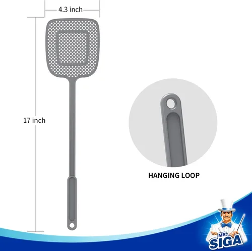 Miniatura 3 de MR.SIGA Matamoscas de mango largo resistente, gris, paquete de 6