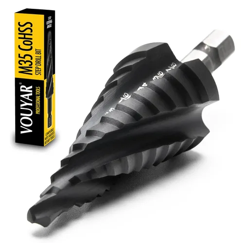 Miniatura 8 de Broca escalonada de cobalto de cuatro espirales para flauta, 1/4 a 1-3/8 pulgadas M35 TiAlN con revestimiento M35 listo para impacto, broca