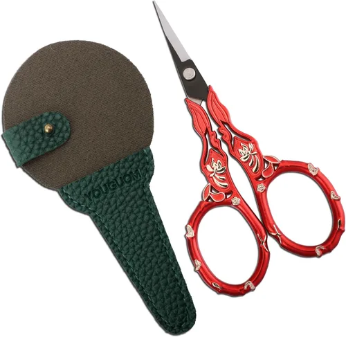 YOUGUOM - Tijeras de bordado antiguas con estuche, tijeras para costura, manualidades, punto de cruz, ganchillo, hilo, tijeras de detalle y de Dorado