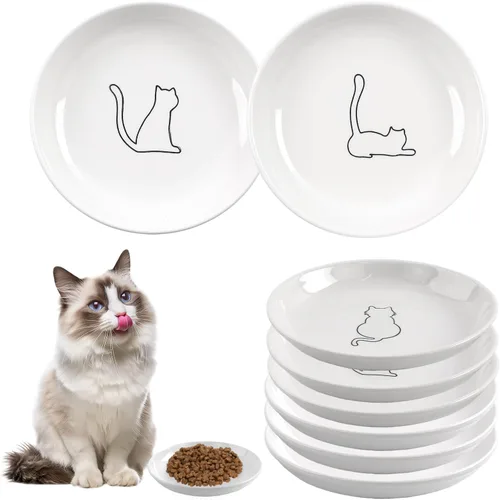 Paquete de 6 cuencos de comida para gatos, cuencos de cerámica para gatos, juego de cuencos anti-fatiga de bigotes para gatos, platos para gatitos