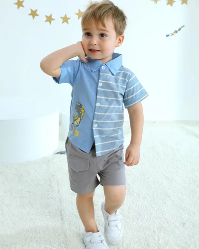 Miniatura 2 de KIMI BEAR Toddler Boys Clothes Baby Boy Outfit Summer Shirt Little Boy Shorts Set Cotton Clothes for Boys