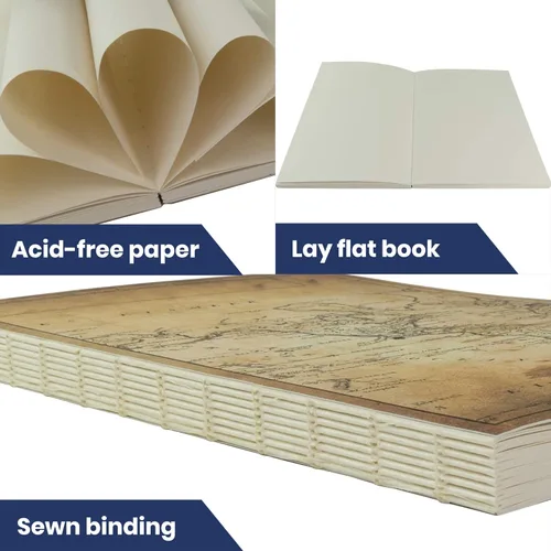 Miniatura 3 de Cuaderno de bocetos LayFlat - 14 x 21 cm - Cuaderno en blanco con mapa del mundo antiguo, 64 hojas, papel grueso de 100 g/m²