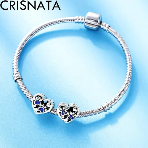 Miniatura 3 de Dijes con estampado de patas de cachorro con cristal Brithstone, plata de ley 925, cuentas de corazón con estampado de patas, se adapta a collar