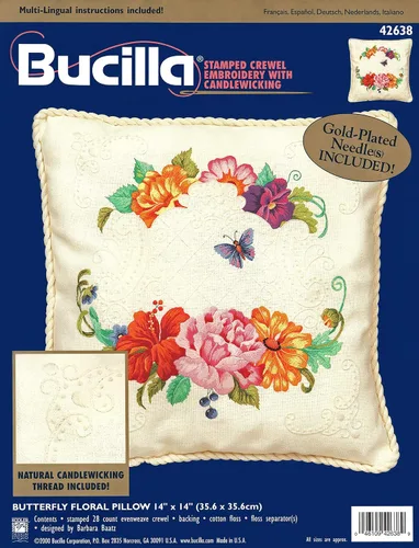 Miniatura 2 de Bucilla - Almohada Floral Mariposa - Bordado de Crewel Estampado con Kit Candlewick 42638