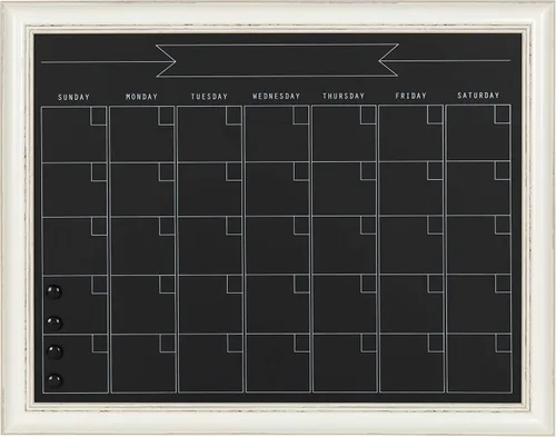 DesignOvation Macon - Calendario mensual de pizarra magnética enmarcado, 23 x 29 pulgadas, color blanco suave