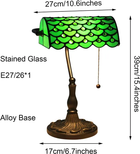 Miniatura 7 de Green Bankers - Lámpara de mesa vintage, luz de escritorio retro, lámpara de escritorio de oficina de vidrieras Tiffany, lámpara de cuentas