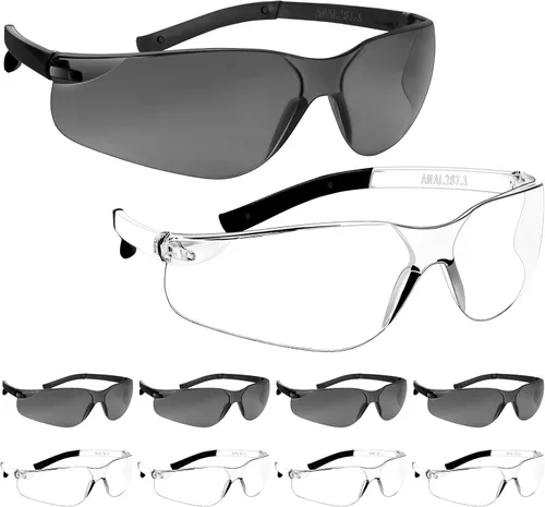Miniatura 20 de 50 lentes de seguridad unisex a granel de 8 colores transparentes con ANSI Z87.1, resistentes a impactos y arañazos, lentes de sol de seguridad