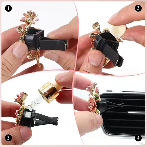 Miniatura 7 de ORIESSE Accesorios para auto con girasol, clips móviles de abeja y flor para ambientador de aire del coche, decoraciones brillantes para ventilación
