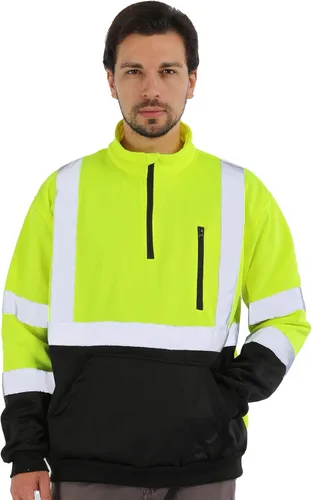 Miniatura 12 de SEsafety Sudadera con capucha con cremallera de alta visibilidad, sudadera de seguridad reflectante clase 3 con parte inferior negra, chaqueta