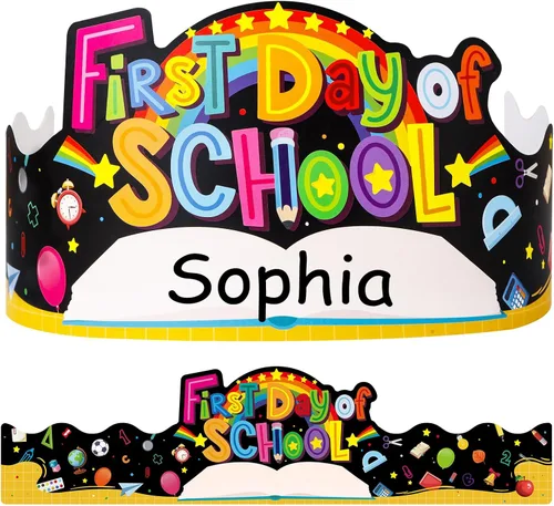 SICOHOME Coronas de papel de 100º día de escuela, 24 coronas de papel de 14.5 x 4 pulgadas para niños, decoraciones para el día 100 de la escuela