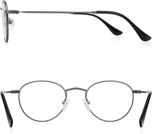 Miniatura 3 de Lentes de lectura redondos de metal pequeños para mujeres y hombres, clásicos, vintage, retro, bloqueo de luz azul, lectores de computadora Gris