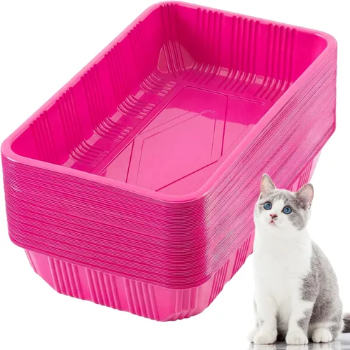 Miniatura 8 de Tessco for you Paquete de 60 cajas de arena desechables para gatos, bandejas de plástico reciclables para viajes de mascotas, 16.7 x 10.5 x 3.4 Negro