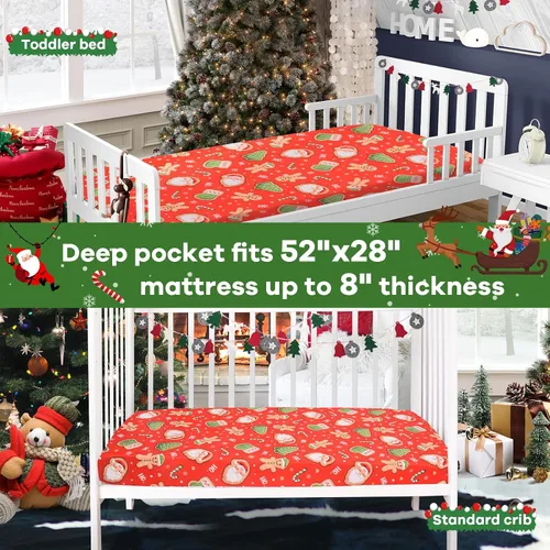 Miniatura 4 de Cloele Sábana Ajustable de Navidad para Cuna Biscuit para Niños y Niñas - Paquete de 1 Sábana de Guardería Santa Baby Sábana de Cama Acogedora