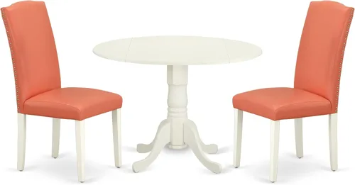 Miniatura 28 de East West Furniture DLEN3-BLK-69 - Juego de muebles de comedor de 3 piezas que contiene una mesa de comedor redonda con gotas y 2 sillas tapizadas