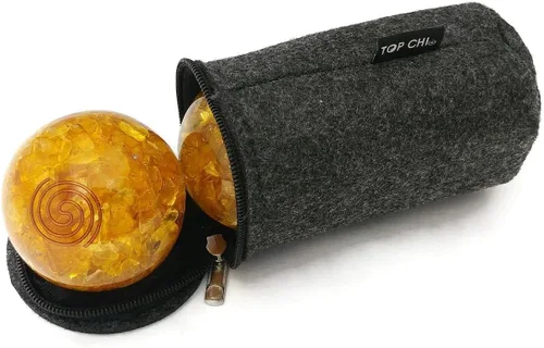 Miniatura 4 de Top Chi Bolas Baoding de orgonita citrina con bolsa de transporte para terapia de manos, ejercicio y alivio del estrés (grande de 2 pulgadas)