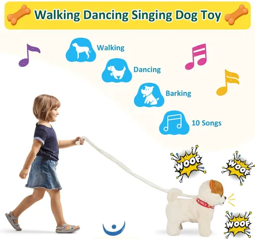 Miniatura 2 de Marsjoy Juguete de perro musical que camina y baila con correa - Animal de peluche interactivo para niños y niñas Pomerania