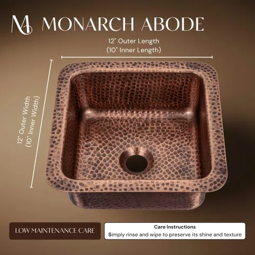 Miniatura 2 de Monarch Abode Fregadero de cocina y bar Glasgow de doble montaje de 12 pulgadas, fregadero de cobre puro martillado a mano, fregaderos de cocina