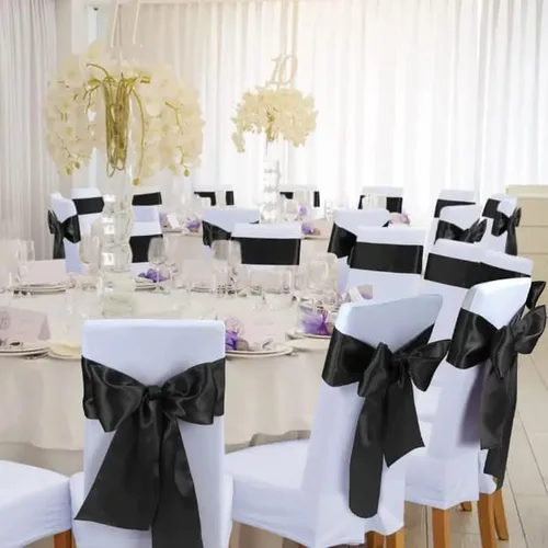 Miniatura 3 de SCORPIONKING Bandas de satén para silla de boda, suministros universales para banquete, fiesta, evento de hotel, boda (10, negro)