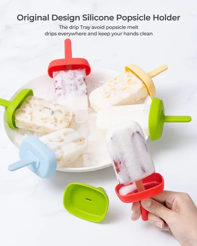 Miniatura 5 de MEETRUE - Moldes de silicona grandes para paletas de 10 cavidades con soportes de silicona para paletas/recogedor de goteo, moldes para paletas