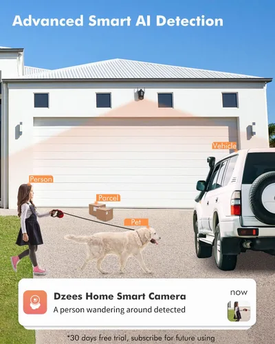 Miniatura 5 de Dzees Cámaras de seguridad PTZ WiFi 360° inalámbricas para exteriores, cámara de seguridad para el hogar de 2K alimentada por batería para 1 paquete