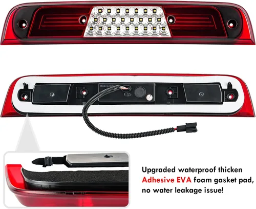 Miniatura 3 de Tercera luz de freno LED compatible con RAM 1500 2019 2020 2021 2022 2023 2024, carcasa roja lente transparente luces de parada de montaje alto