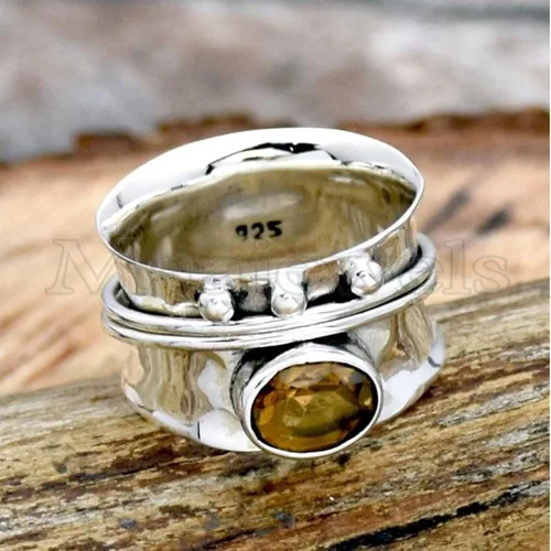 Miniatura 3 de Citrine Spinner Ring, 925 Sterling Silver Ring, Spinner Ring For Women, Handmade Ring, Promise Ring, Fidget Band Ring, Citrine Ring, Minimalist