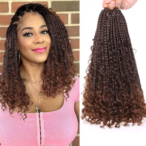 Miniatura 19 de COOKOO Cabello de Trenzas de Caja Bohemias de Ganchillo de 8 Pulgadas para Mujeres Negras, Paquete de 8, Cabello Sintético de Trenzas de Caja