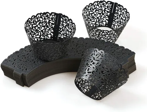 Miniatura 3 de KPOSIYA Paquete de 120 envoltorios artísticos para magdalenas, tazas de papel para hornear pasteles, diseño de vid cortadas con láser, bandejas