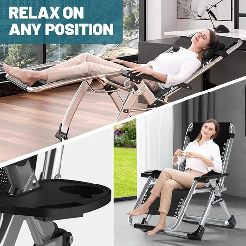 Miniatura 5 de DoCred Silla de gravedad cero, sillón reclinable de césped, tumbona reclinable para patio, tumbona plegable portátil con cojín suave desmontable