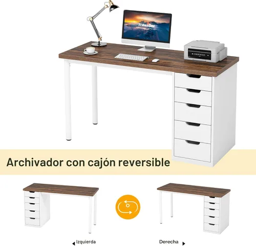 Miniatura 7 de Tribesigns Escritorio para Computadora con 5 Cajones, 47 pulgadas Escritorio de Oficina en Casa Marrón Rústico con Almacenamiento, Escritorio marrón