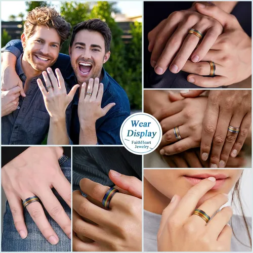 Miniatura 2 de FaithHeart LGBT - Anillos para ansiedad con diseño de arcoíris, acero inoxidableoro de 18 quilates chapado en oro de 18 quilates, joyería